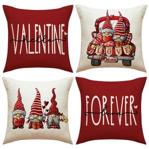 Valentine's Day Pillowcase Heart Gnomes Print Decorative Cushion Cover For Sofa Car Home Decor Valentine Forever Love Pillow Case