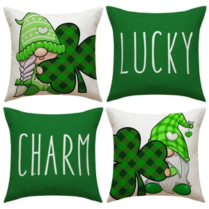 St Patrick's Day Pillow Covers Linen Shamrock Gnome Lucky Charm Cushion Case For Sofa Home Decor Irish Festival Party Decorative Throw Pillowcase