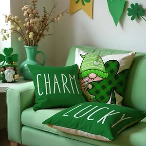 St. Patrick's Day pillow covers set with Lucky Gnomes and green shamrock patterns