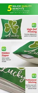 Détail de la taie d'oreiller trèfle de la Saint-Patrick avec texte Lucky et zip