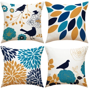 Linen Throw Pillow Cover Bird Floral Geometric Print Cushion Case Breathable Durable For Sofa Living Room Decor