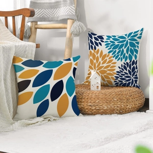 Linen pillow covers with Nordic geometric leaf patterns for living room sofa decor