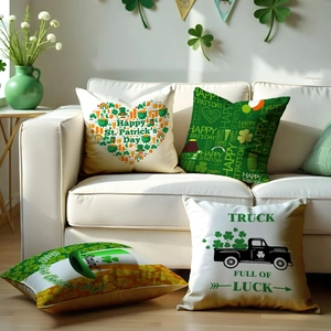 St Patrick's Day Linen Pillow Covers Shamrock Clover Print Decorative Cushion Cases For Sofa Couch Home Decor Green White Clover Pattern