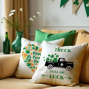 St. Patrick's Day clover heart and truck print linen pillow covers for sofa decor
