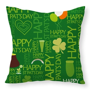 St. Patrick's Day four-leaf clover linen pillowcase with Happy St Pat's Day festive print