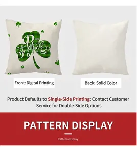 Detail der St. Patrick's Day Kissenhülle mit grünem Klee-Aufdruck und schlichter Rückseite