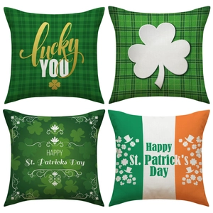 St. Patrick's Day Decorative Linen Pillow Cover Shamrock Green Plaid Lucky You Irish Flag Cushion Case For Sofa Home Decor