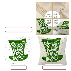 St. Patrick's Day Kissenhülle aus Leinen mit grünem Hut-Druck und Reißverschluss