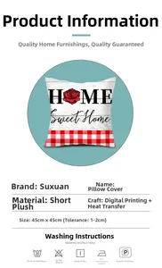 Detail view of 45x45cm short plush pillowcase with Home Sweet Home floral print