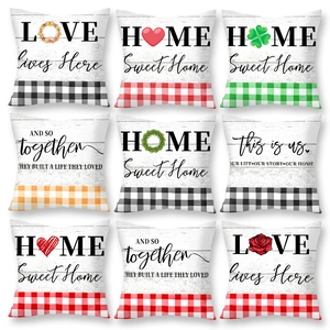 Soft Short Plush Decorative Throw Pillow Case Buffalo Check Wood Grain Farmhouse Cushion Cover For Sofa Couch