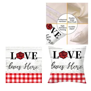 Soft plush pillowcase featuring red roses with 'LOVE lives Here' print and hidden zipper