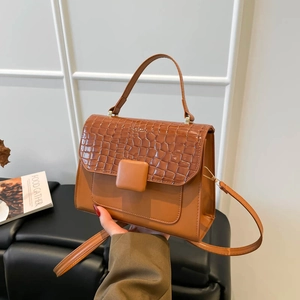 Women Crocodile Embossed PU Leather Square Shoulder Bag Flap Crossbody Bag With Top Handle Daily Fashion Handbag