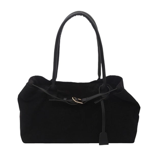 Large black corduroy tote bag with slender straps and metal buckle for daily commute
