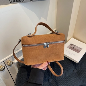 Fashion Faux Suede Shoulder Bag With Heart Zipper Boxy Top Handle Handbag Simple Crossbody For Women