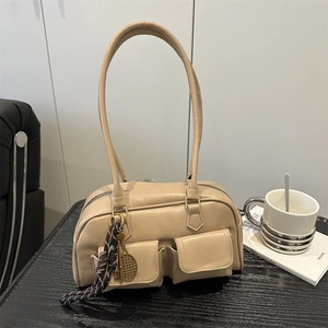 Sac À Épaule Sous Le Bras En Cuir PU Rétro Pour Femmes Double Poche Avant Mode Sac À Main Streetwear