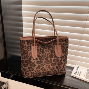 Vintage Leopard Print Tote Bag For Women Large Capacity PU Leather Shoulder Bag Casual Daily Commute Fashion Handbag