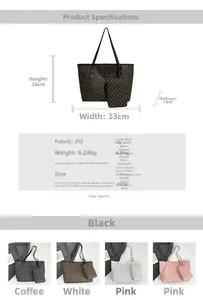 Size specifications for the plaid tote and pouch set with detailed measurements
