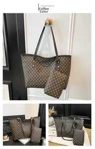 Detail showing coffee tote bag set with cross pattern and matching small zipper pouch