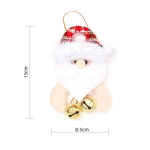 Close-up of Santa plush pendant with size markings of 13cm height and 8.5cm width
