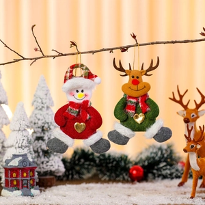 Plush Christmas snowman and reindeer hanging ornaments for festive tree decorations