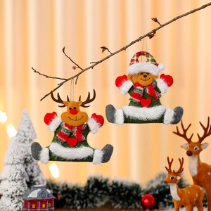 Décorations de Noël suspendues en peluche de renne et d'ours pour le sapin