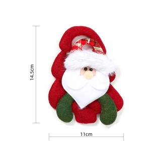 Detail view of plush Santa Claus ornament with 14.5cm height and 11cm width dimensions