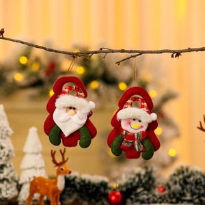 Christmas tree hanging ornaments featuring Santa Claus and snowman dolls in felt fabric