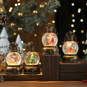Farolillos de bola de nieve navideños vintage en bronce con música y Papá Noel