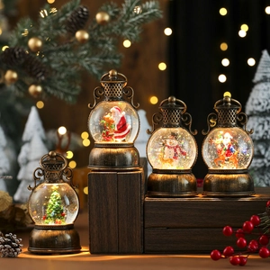 Faroles de Navidad vintage con escenas de Papá Noel y muñeco de nieve con luz LED cálida