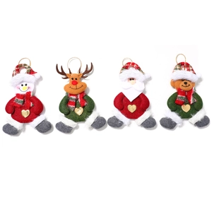 Set of 4 Christmas fabric ornaments featuring Santa, snowman, reindeer and teddy bear