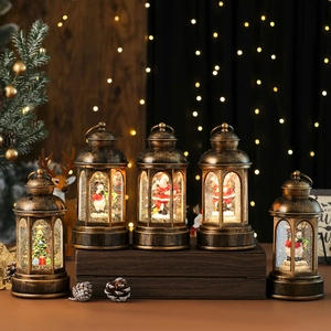 Vintage bronze Christmas lanterns with musical LED scenes and sparkling glitter snow
