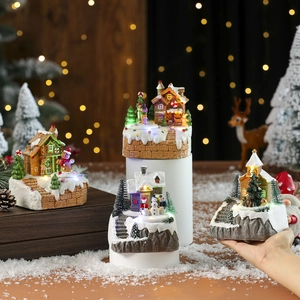 Maison de Neige de Noël Lumineuse LED Ornement en Résine Paysage Miniature Maison en Pain d'Épices Cadeau de Noël Décoration de Bureau