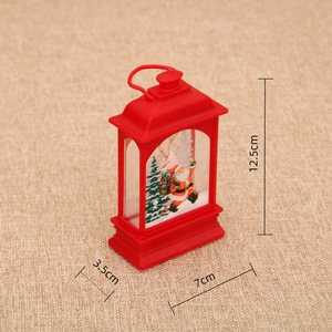 Detailed size view of red Christmas lantern with Santa graphics 12.5x7x3.5cm