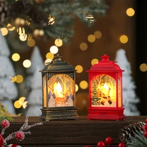 LED Christmas lanterns with Santa and reindeer prints for warm holiday table decor