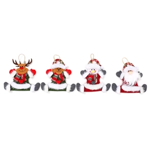 Lot de 4 suspensions de Noël en peluche avec renne, ours, bonhomme de neige et Père Noël
