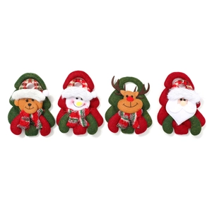 Set of 4 handmade Christmas fabric ornaments including Santa, Snowman, Bear and Reindeer