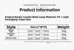 Detailed size chart and specifications for Christmas LED lanterns with model dimensions