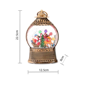 Detailed dimensions of antique bronze Christmas lantern showing 22.5cm height and snowman scene