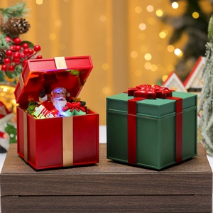 Christmas Music Box LED Glowing Gift Box Ornament Plastic Santa Claus Snowman Desktop Decoration Holiday Festive Home Decor
