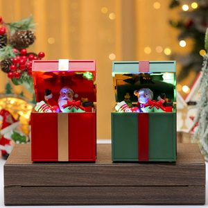 Luminous Christmas music box with Santa and snowman figurines and colorful LED lights