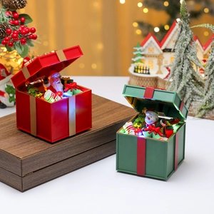 Luminous Christmas gift box music box with Santa, snowman and LED lights décor