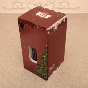 Detailed view of LED musical lantern gift box packaging with dimensions and CE logo