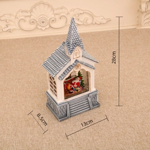 Detailed view showing the dimensions of the Christmas snow globe church musical box