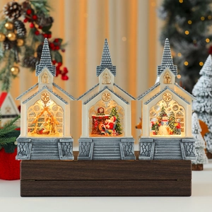 Three-piece set of Santa and nativity scene LED lanterns with swirling glitter and music