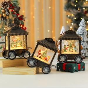 Christmas Snow Globe Lantern Vintage Carriage LED Lighted Glitter Water Santa Claus Holiday Ornament Night Light