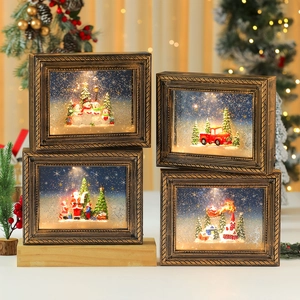 Caja de Música de Navidad Marco de Fotos Decorativo Con Luz LED Efecto de Nieve Alimentación USB Batería Adorno Regalo
