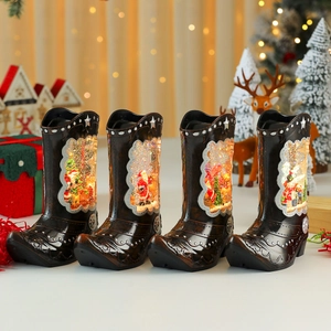 Lot de 4 bottes de Noël boules à neige avec lumières LED et musique pour décor de fête