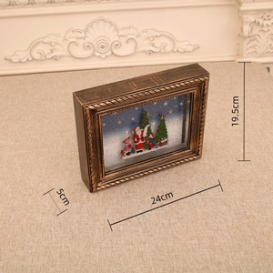 Vista detallada del marco luminoso navideño 3D con medidas 24x19,5x5cm y música