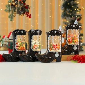Lot de 4 bottes de cowboy de Noël lumineuses avec musique et décorations LED