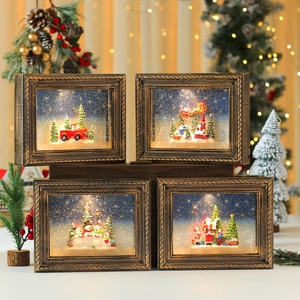 Set de 4 marcos navideños con luz LED y bordes dorados con escenas de invierno nevado